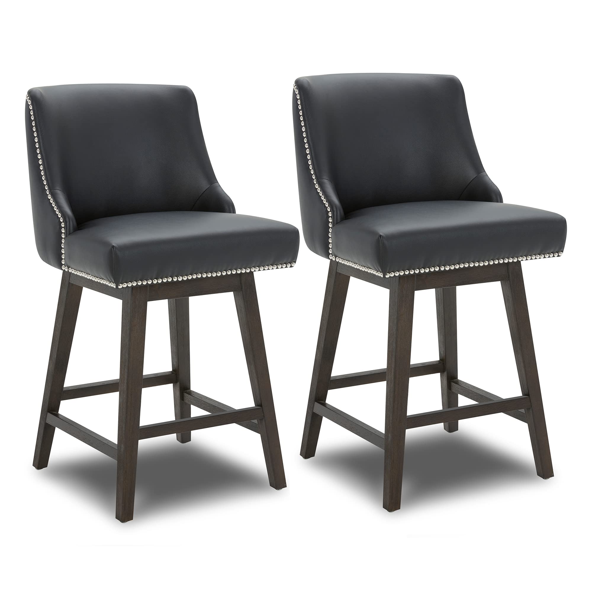 Chita Counter Height Swivel Barstools, Fsc Certified 26' H Seat Height Upholstered Bar Stools Set Of 2, Faux Leather In Black