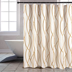 Biscaynebay Extra Long Textured Fabric Shower Curtain 72 Inch By 72 Inch, Gold Printed Striped Linen Modern Hotel Luxury Quality