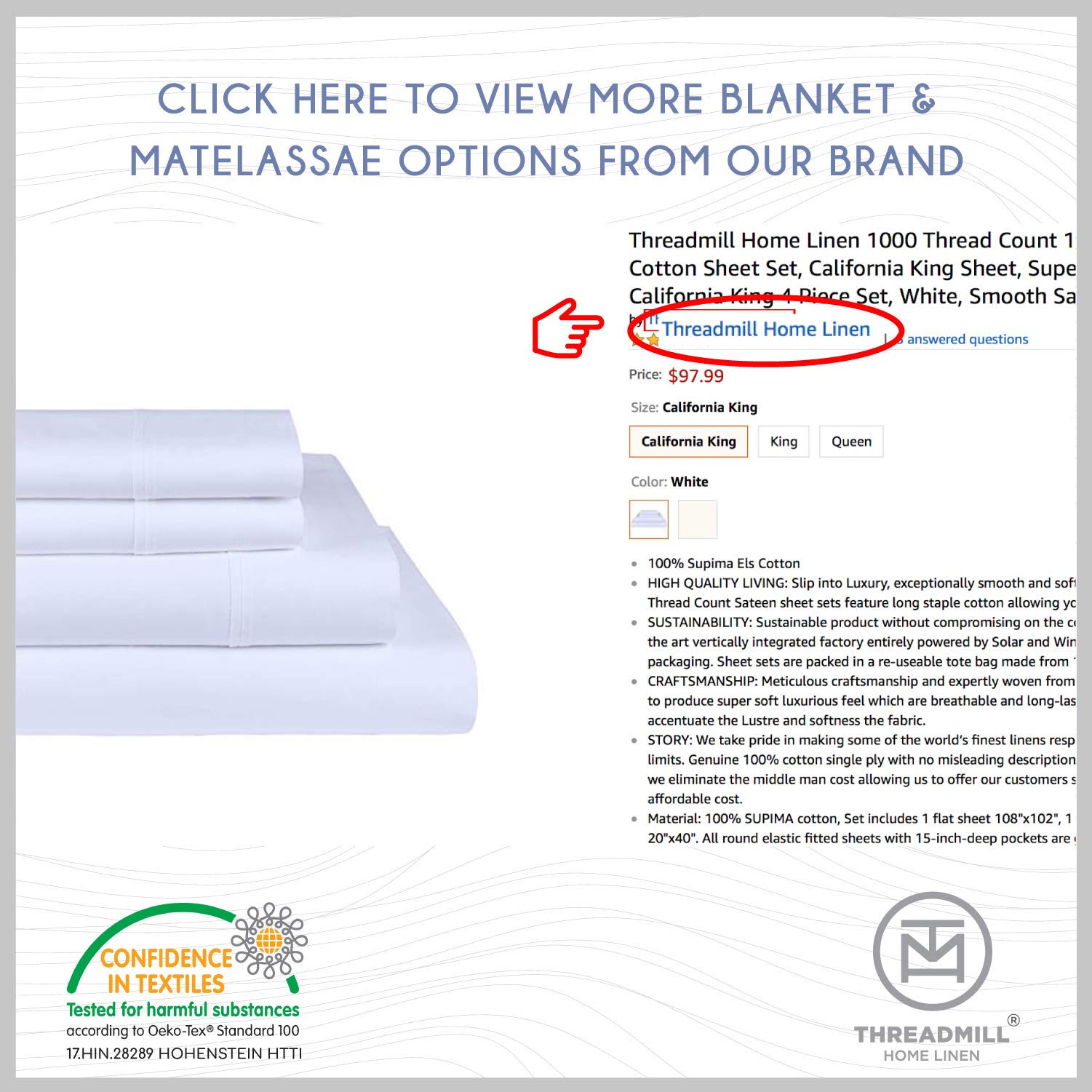 Threadmill 500 Thread Count Full Size Damask Stripe, 4 Pc Luxury Cotton Sheet Set, Silky Smooth Hotel White Sheets With 16'' Ela