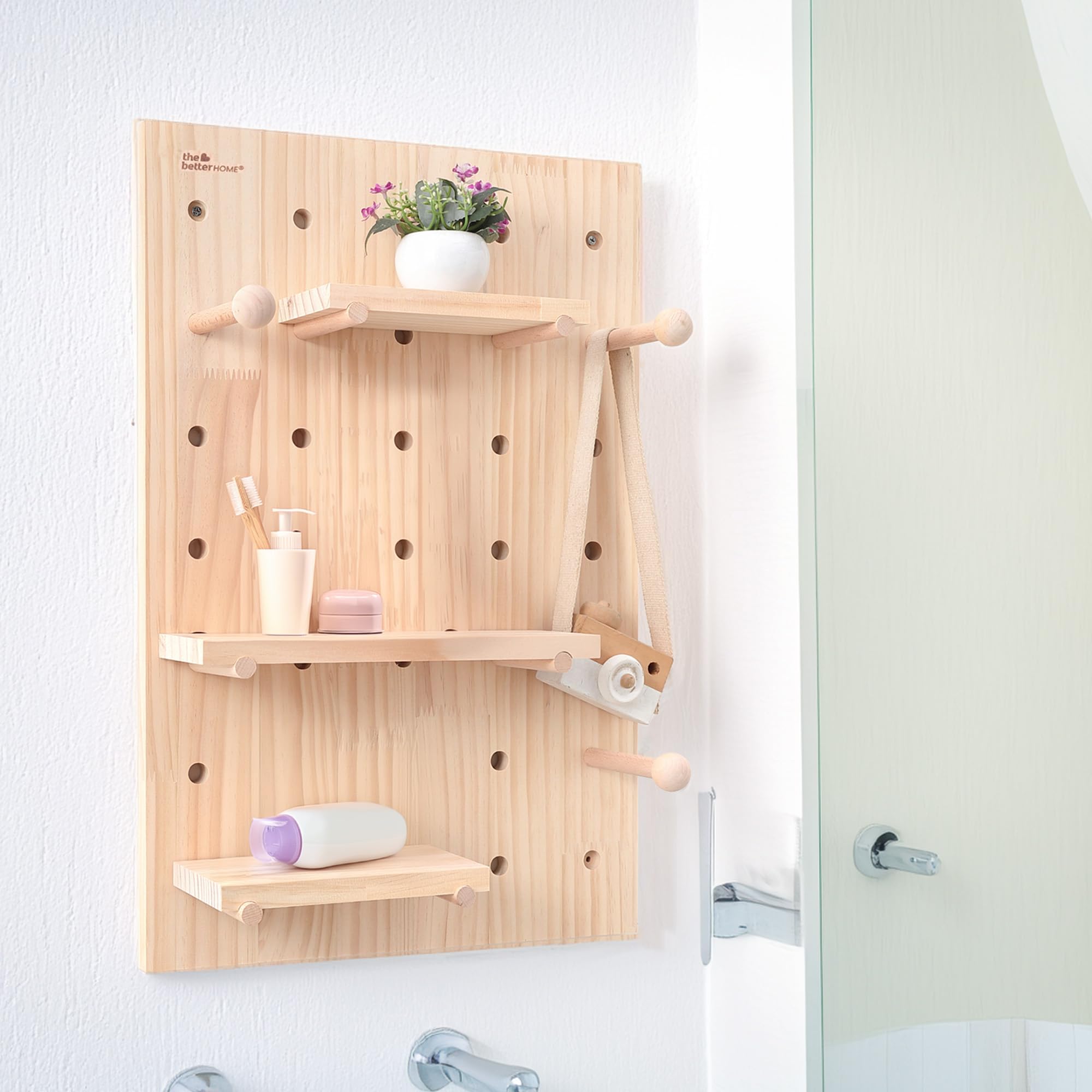 The Better Home Pinewood Pegboard Organizer(24X16Inch)|Wooden Shelf For Wall | Wall Shelf For Living Room, Office, Bedroom | Wal