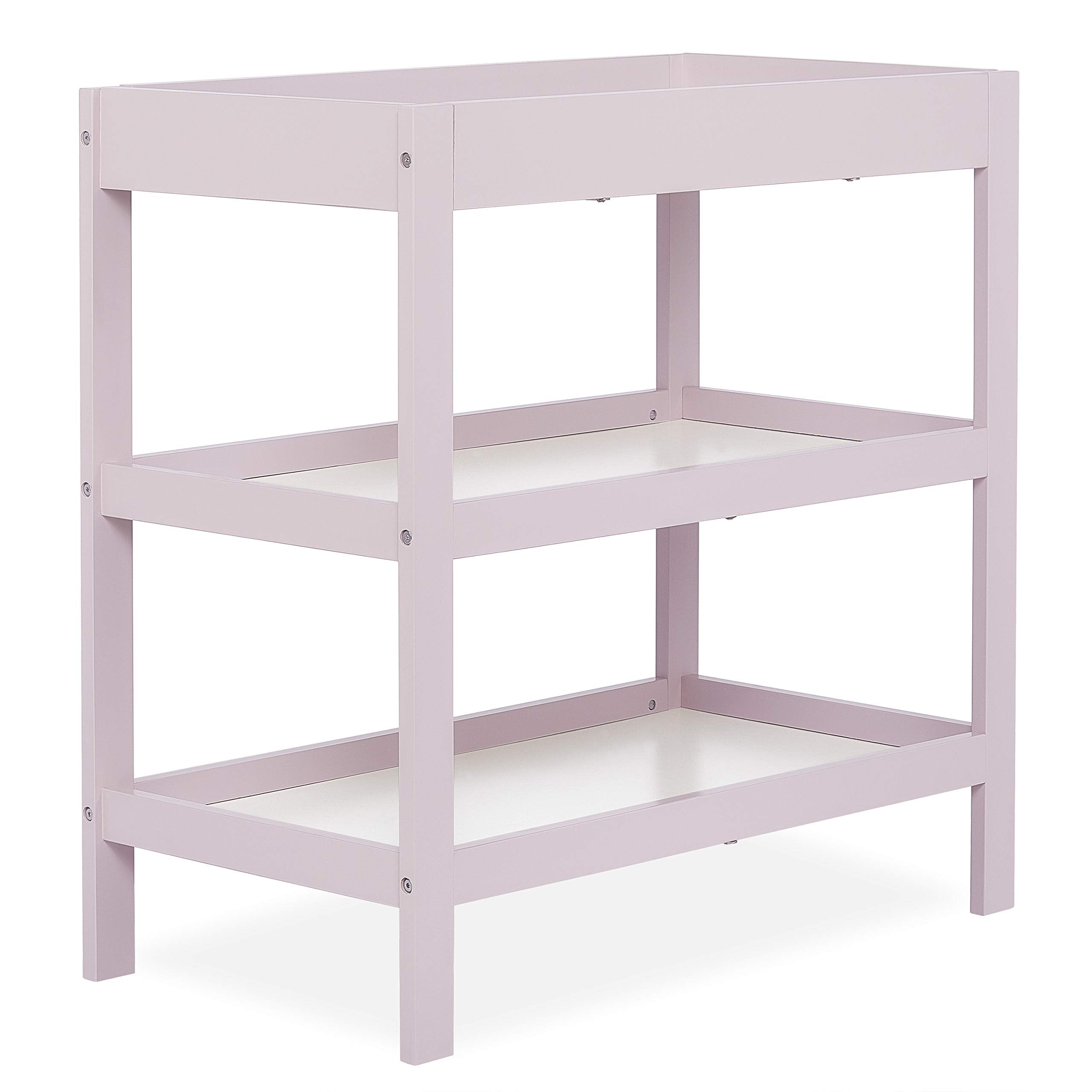 Dream On Me Ridgefield Changing Table in Blush Pink and White, built of reclaimed New Zealand pinewood, comes with a water resis