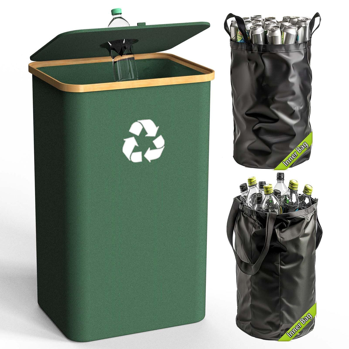 Pakusane Recycling Bin for Kitchen Indoor Home, Large 100L/ 26 Gallon Recycle Bin with Lid Removeable Reusable Inner Bag Bottle 