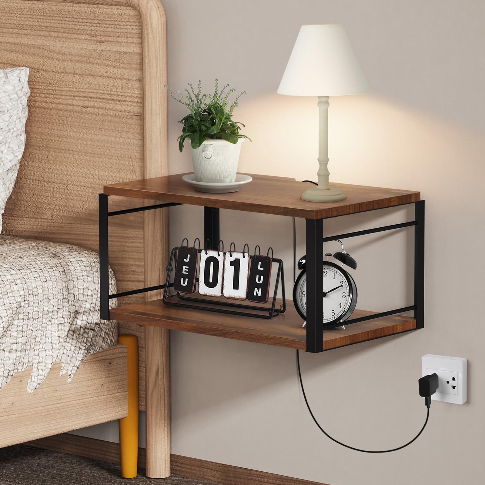 NANAGIFTREE Floating Nightstand, Wood Bedside Shelf Wall Mounted Nightstand, Floating Bedside Table Wall Shelf for Bedroom, Livi