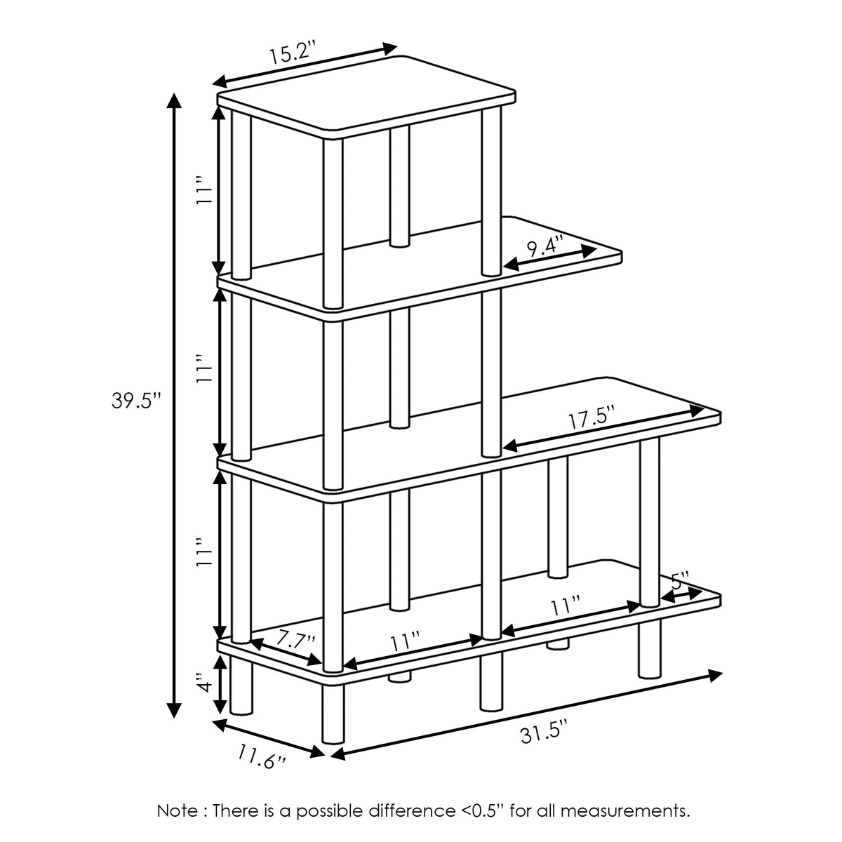 Furinno Turn-N-Tube 4-Tier Cube Ladder Shelf, Espresso/Black