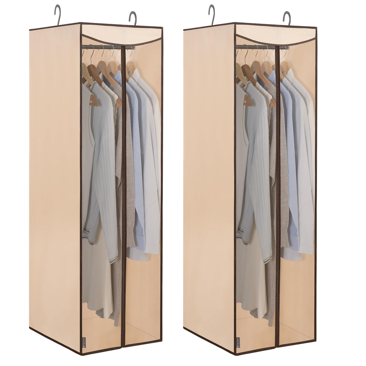 Storage Maniac 2Pack Hanging Garment Bag Zipper Cover With Sealed Clear Window, Long Garment Cover For Closet Storage Wardrobe