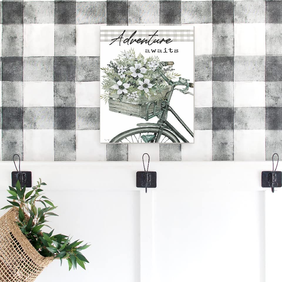 Adventure Awaits With Flower Basket On Bicycle Farmhouse Style Wood Wall Decor Sign 12X15