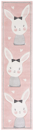 SAFAVIEH Carousel Kids Collection Runner Rug - 2 x 8, Pink & Ivory, Bunny Design, Non-Shedding & Easy Care, Ideal for High Tra