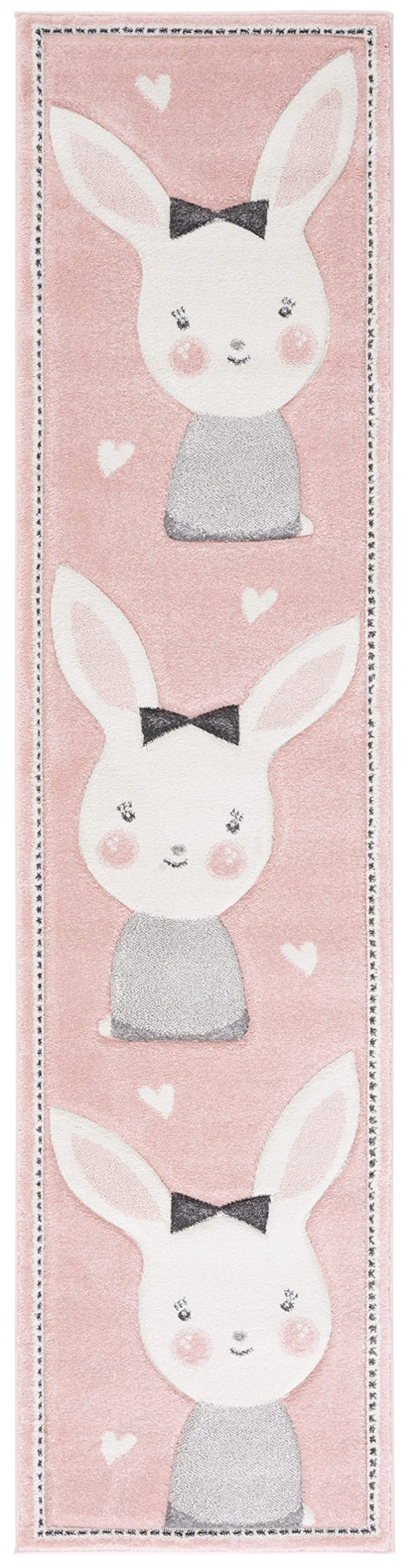SAFAVIEH Carousel Kids Collection Runner Rug - 2 x 8, Pink & Ivory, Bunny Design, Non-Shedding & Easy Care, Ideal for High Tra