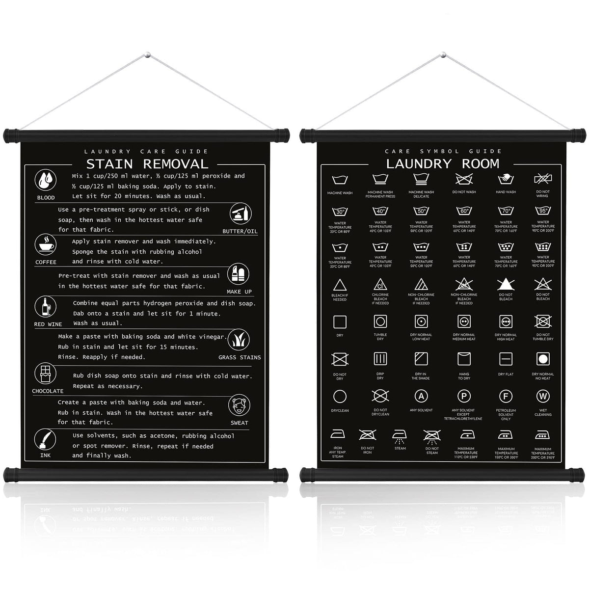 2 Pieces Laundry Room Decor Laundry Symbols Wall Art Laundry Hanging Symbols Guide Wall Decor Stain Removal Theme Sign Laundry C