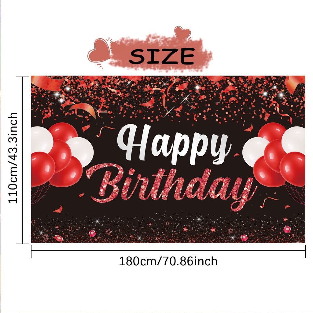 Trgowaul Happy Birthday Banner Backdrop - Red Black Birthday Party Decorations, Birthday Party Supplies Kids Men Women, Bday Gif
