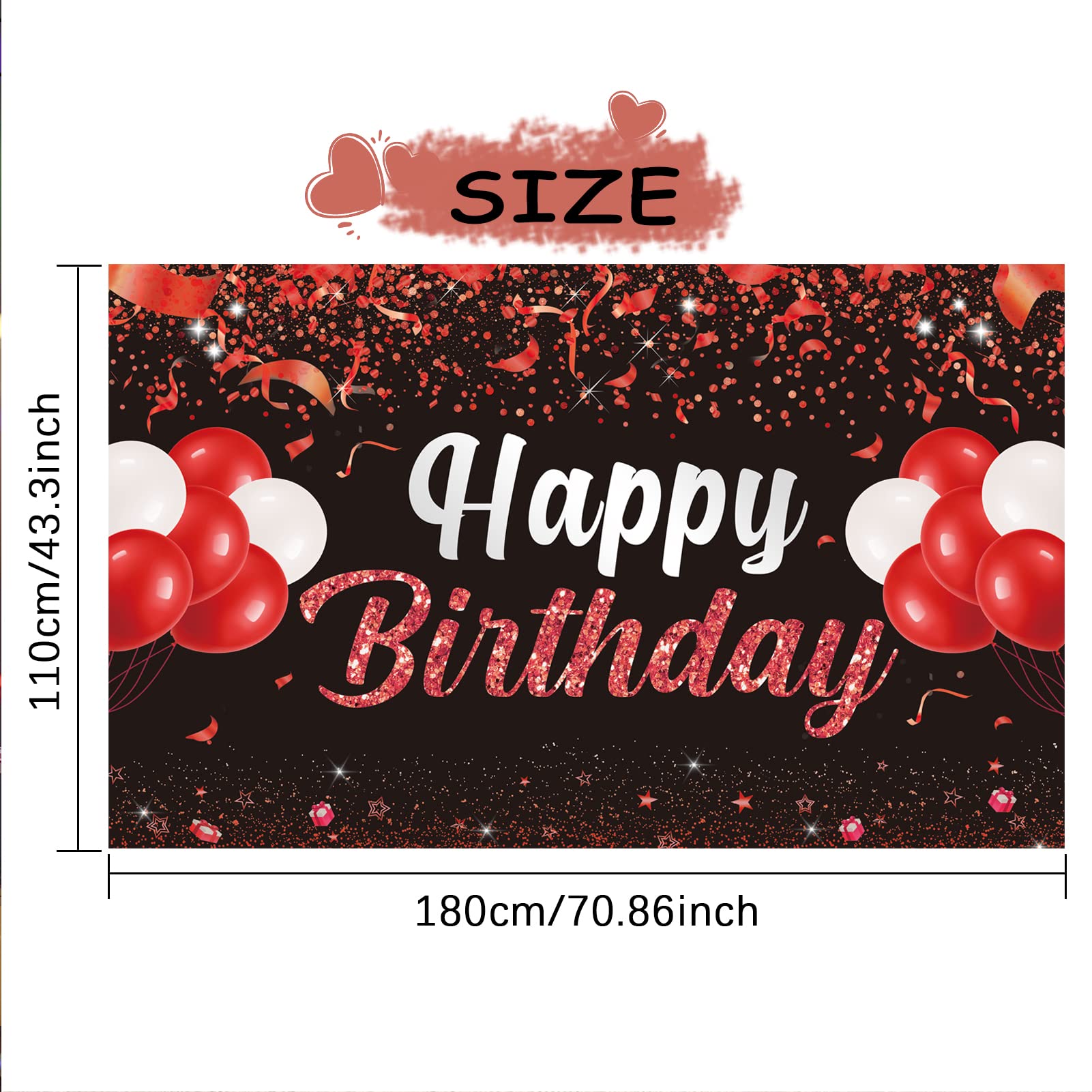 Trgowaul Happy Birthday Banner Backdrop - Red Black Birthday Party Decorations, Birthday Party Supplies Kids Men Women, Bday Gif