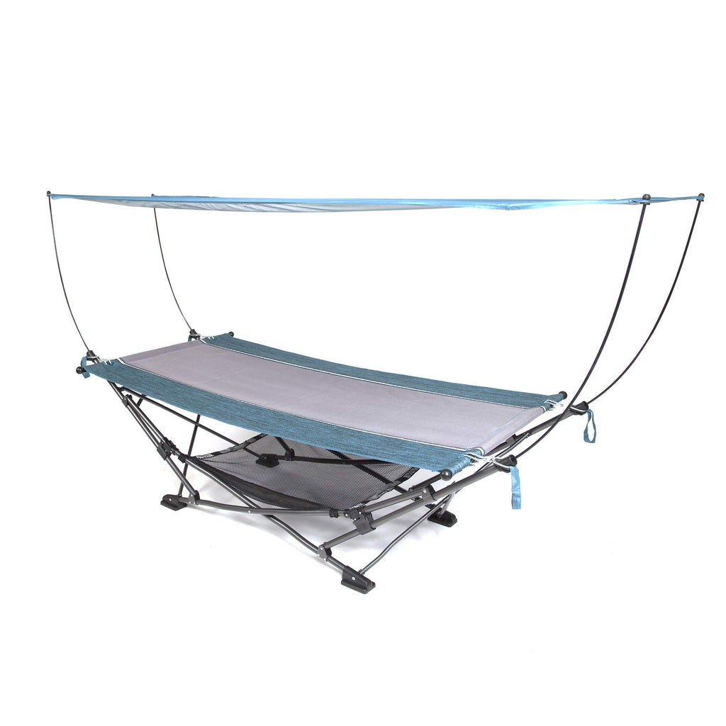 Macsports Collapsible Portable Folding Hammock With Removable Canopy - Includes Pillow And Mesh Storage Net, Freestanding, Heavy Duty, Outdoor Hammock (Teal)