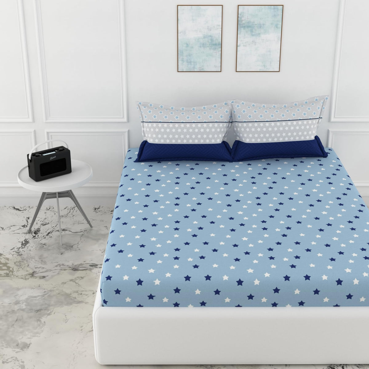 Loreto  A Quality Linen Brand 144 Tc 100% Pure Cotton King Size Fitted Bedsheet With 2 Pillow Covers For 72 X 72 Inch Mattress,