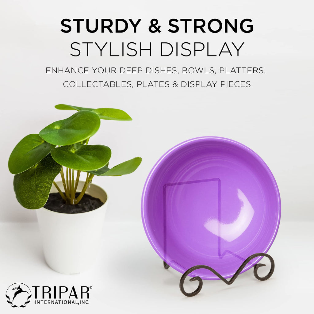 Tripar Small Black Metal Scroll Display Rack Easel For Bowls, Platters, Cookbooks, Plates, And Artwork