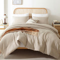ROSGONIA Oversized King Comforter 120x120, 3pcs Super King Comforter (1 Light Khaki Comforter & 2 Pillowcases) Lightweight Warm 