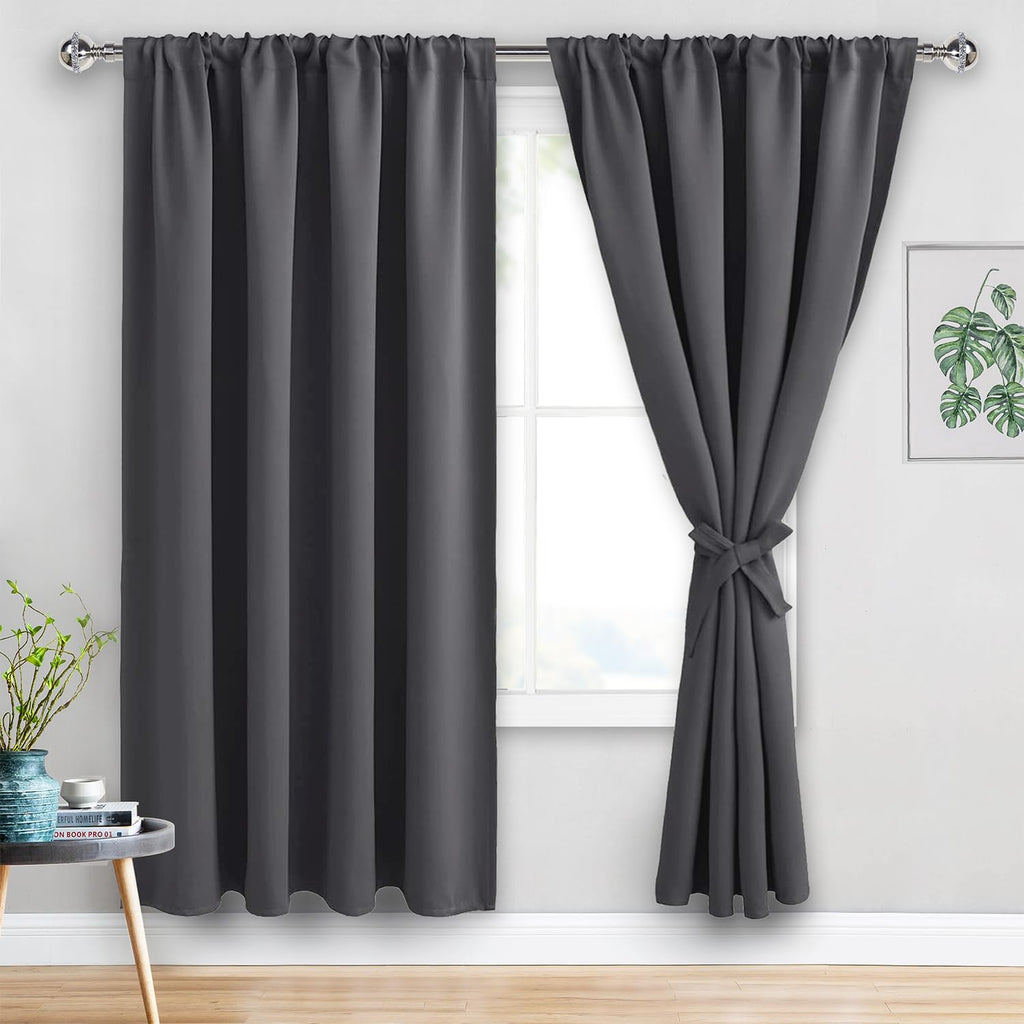 Jiuzhen Blackout Curtains For Bedroom - 60 Inch Extra Wide Thermal Insulated Room Darkening Privacy Soundproof Curtains For Living Room/Dorm Room, Set Of 2 Panels, 60 X 72 Inches, Dark Grey