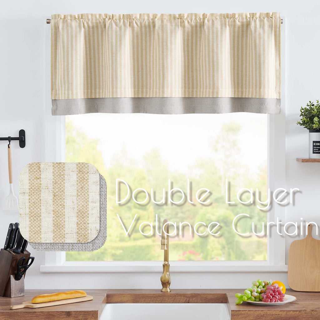 Jinchan Blackout Striped Valance Curtain Farmhouse Pinstripe Kitchen Window Valance For Living Room Bedroom 16 Inch Overlay Double Layer Window Valance Room Darkening 1 Panel Natural Beige