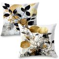 Supwhd Black And Gold Botanical Pillow Covers 22X22 Set Of 2, Abstract Modern Decorative Throw Pillow Covers For Living Room Bed