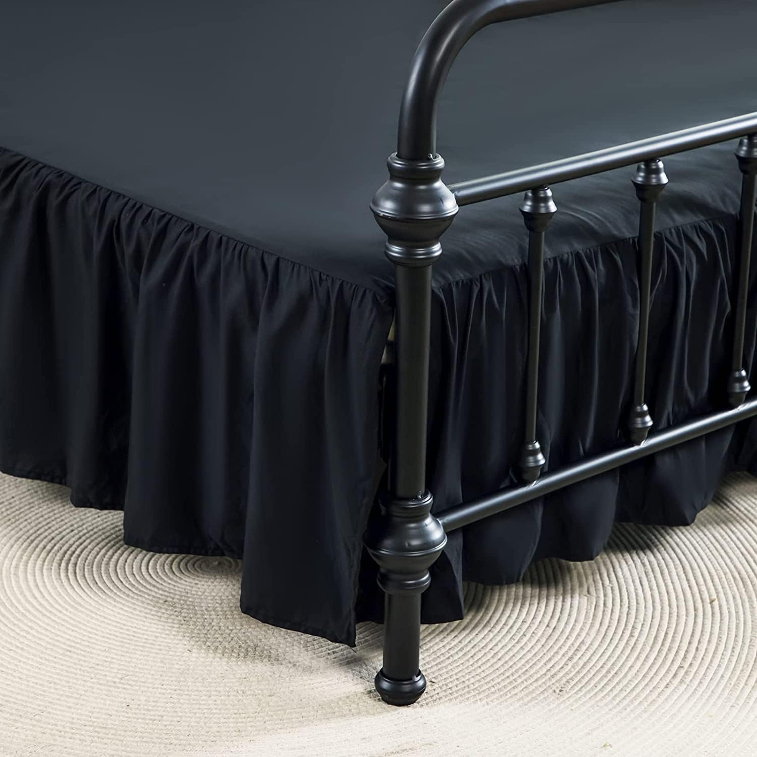 Xuan Dian Bed Skirt Twin Size Ruffled Bed Skirt With Split Corners, 16 Inch Drop Dust Ruffle Bed Skirt With Platform, Black, Twi