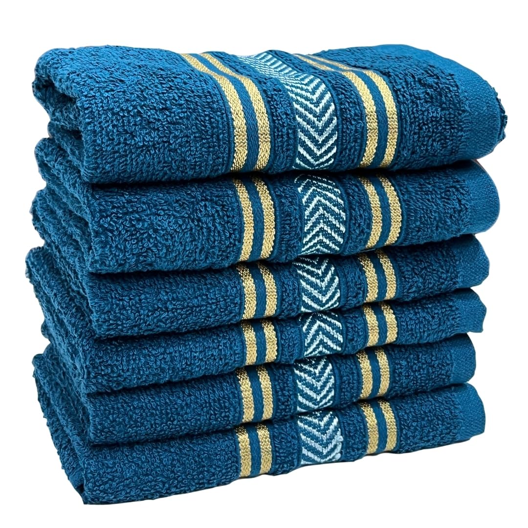 Stamio Cotton 390 Gsm Hand Towel Set Of 6, 13 X 21 Inches For Men, Women, Home Use, Gym, Wash Basin, Kitchen | Soft, Absorbent,