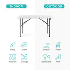 Best Choice Products 4Ft Plastic Folding Table, Indoor Outdoor Heavy Duty Portable W/Handle, Lock For Picnic, Party, Camping - White