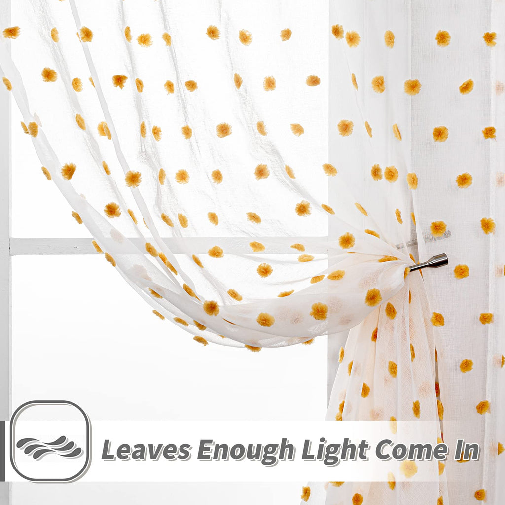 MYSKY HOME Sheer Curtains Pom Pom Burnt Orange Polyester 52" x 63" Set of 2