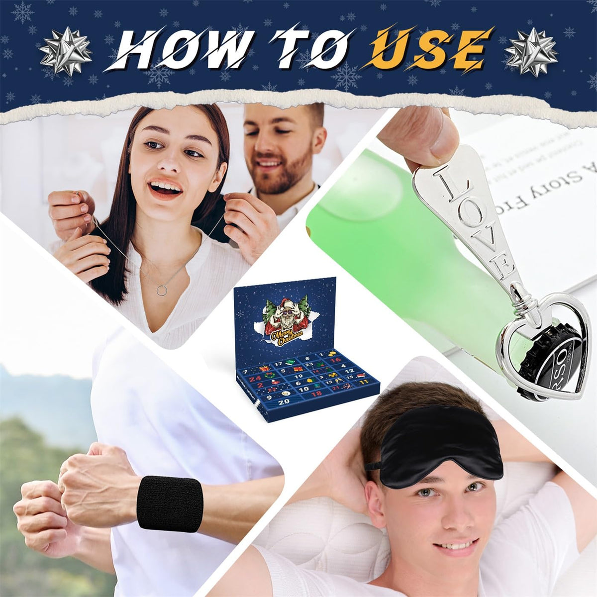 Movinpe Gadget Advent Calendar For Men Teenage Boys, 2024 Christmas Gadgets Tools Funny Socks, Bottle Opener, Sleep Mask, Neckla