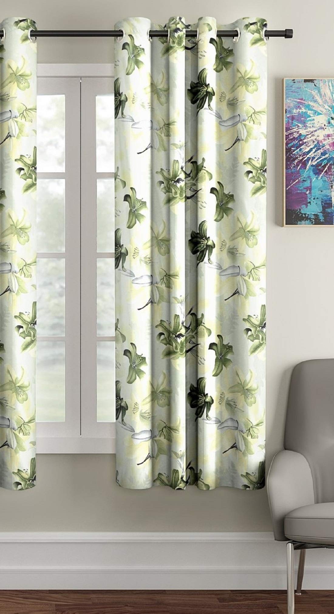 Home Sizzler 3D Flower 1 Piece Green Window Curtain, 5 Feet