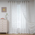 Mysky Home White Curtains For Living Room 90 Inches Long Nursery Curtains For Bedroom Double Layer Curtains White Pom Pom Sheer