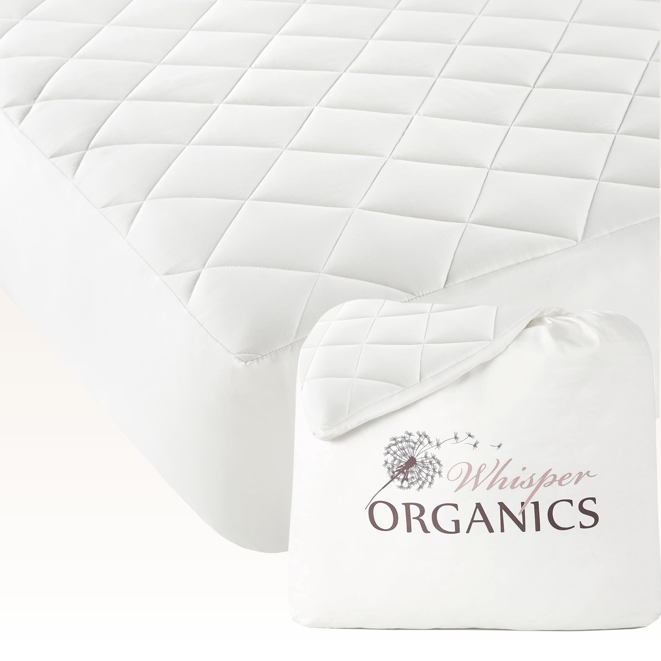 100% Cotton Organic Mattress Pad - Luxury Quilted Mattress Topper Protector Plush & Breathable Machine Washable Design - Fairtra
