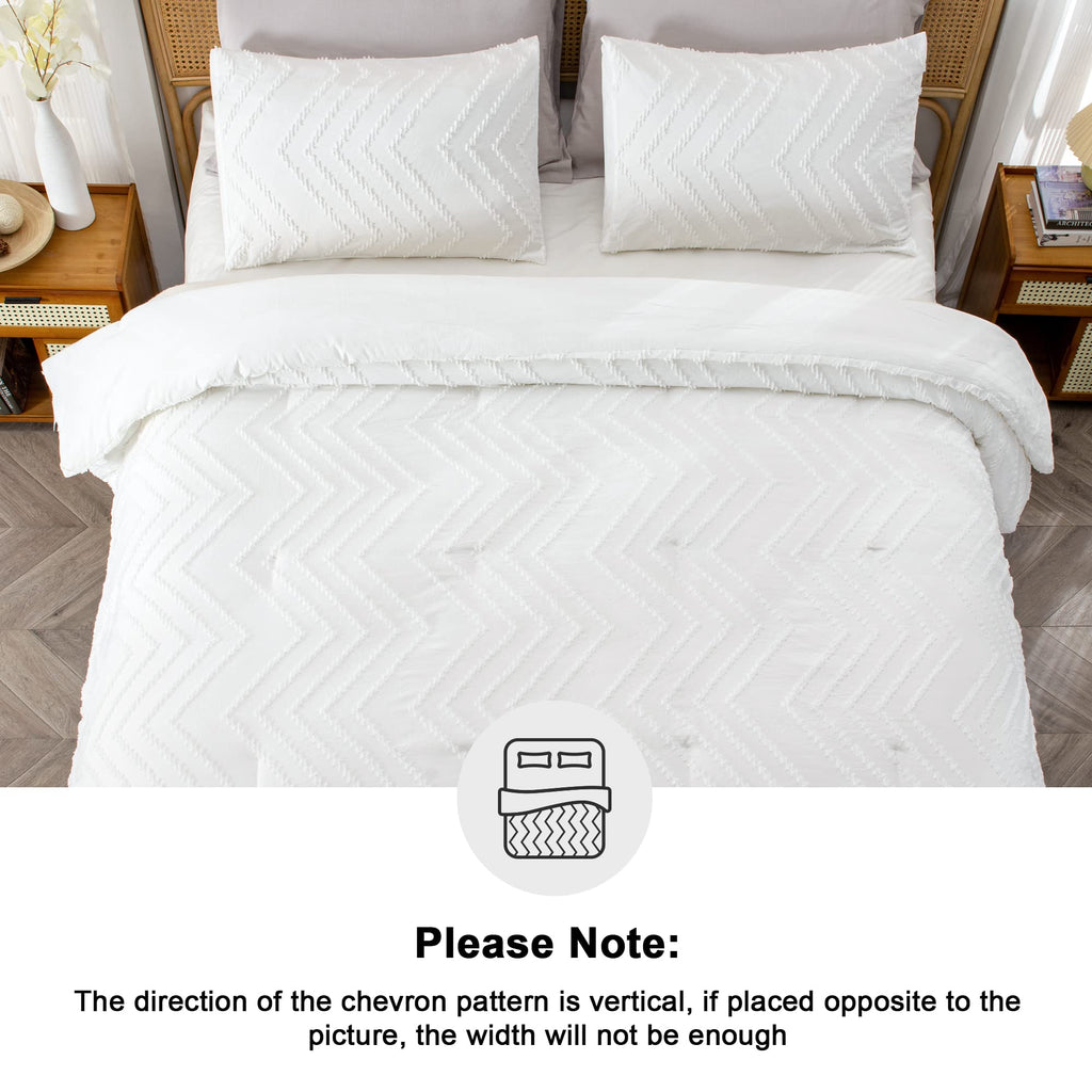 Litanika White California King Comforter Set, 3 Pieces Cal King Oversized Chevron Tufted Boho Bedding Comforter Sets, Fluffy Bed