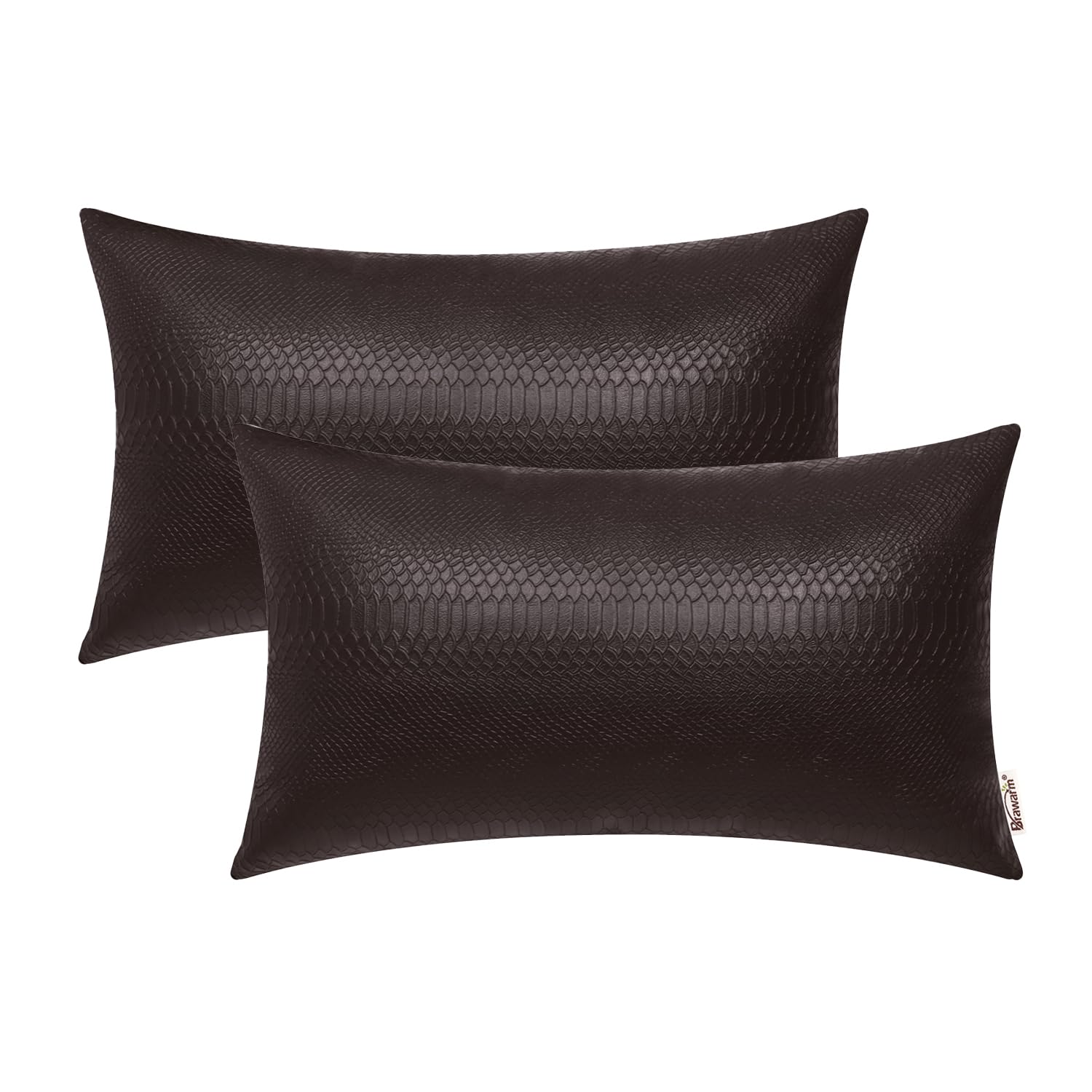 BRAWARM Brown Leather Throw Pillows 12 X 20 Inches, Snake Leather Pillow Covers Pack of 2, Faux Leather Decorative Lumbar Pillow