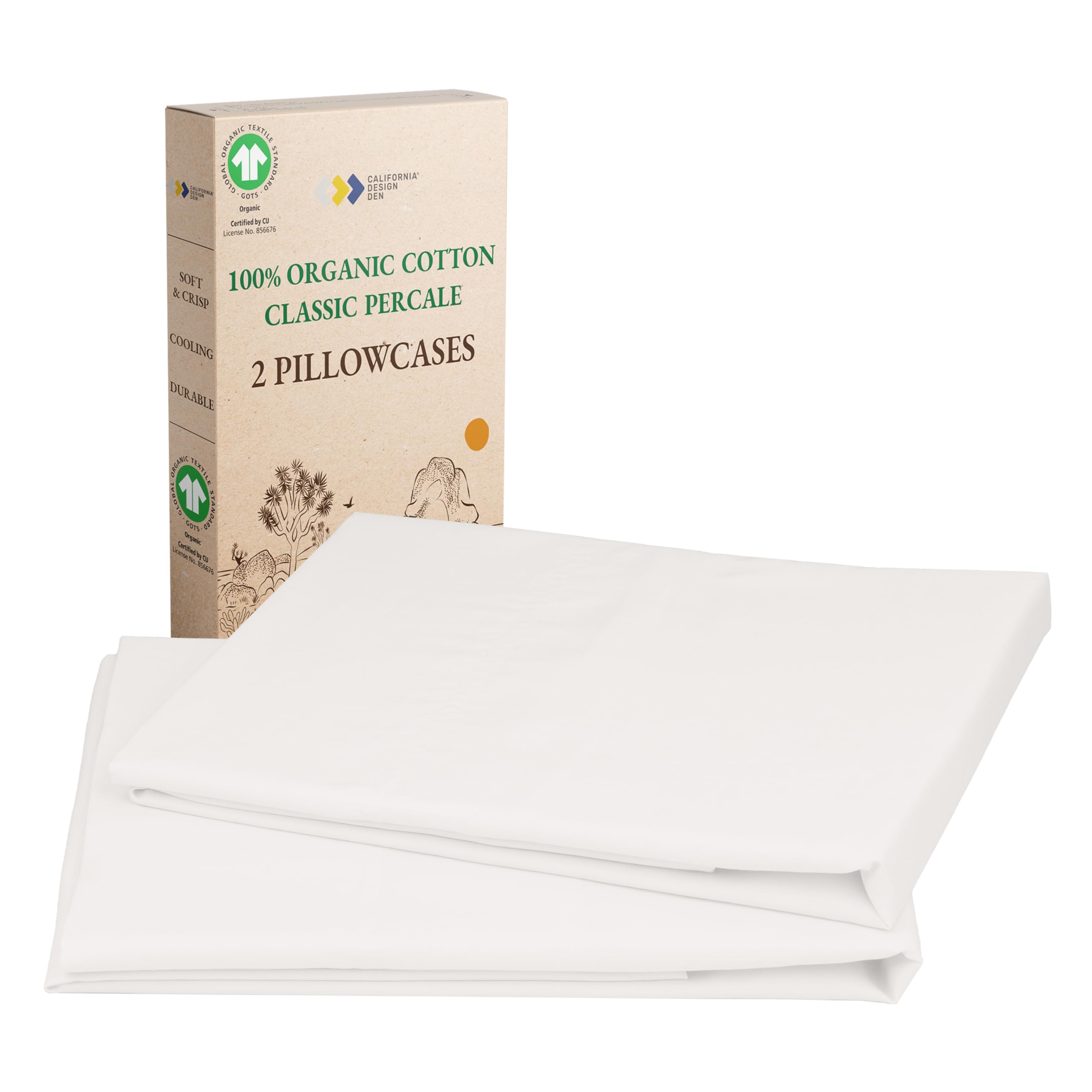 California Design Den 100% Organic Cotton King Size Pillow Cases 2 Set, Soft & Breathable Percale Weave Cotton Pillowcases - Tru