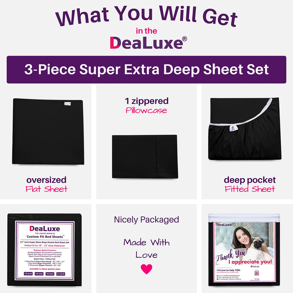 Dealuxe 21'' Sheet Set - Twin 3 Piece Set - Black