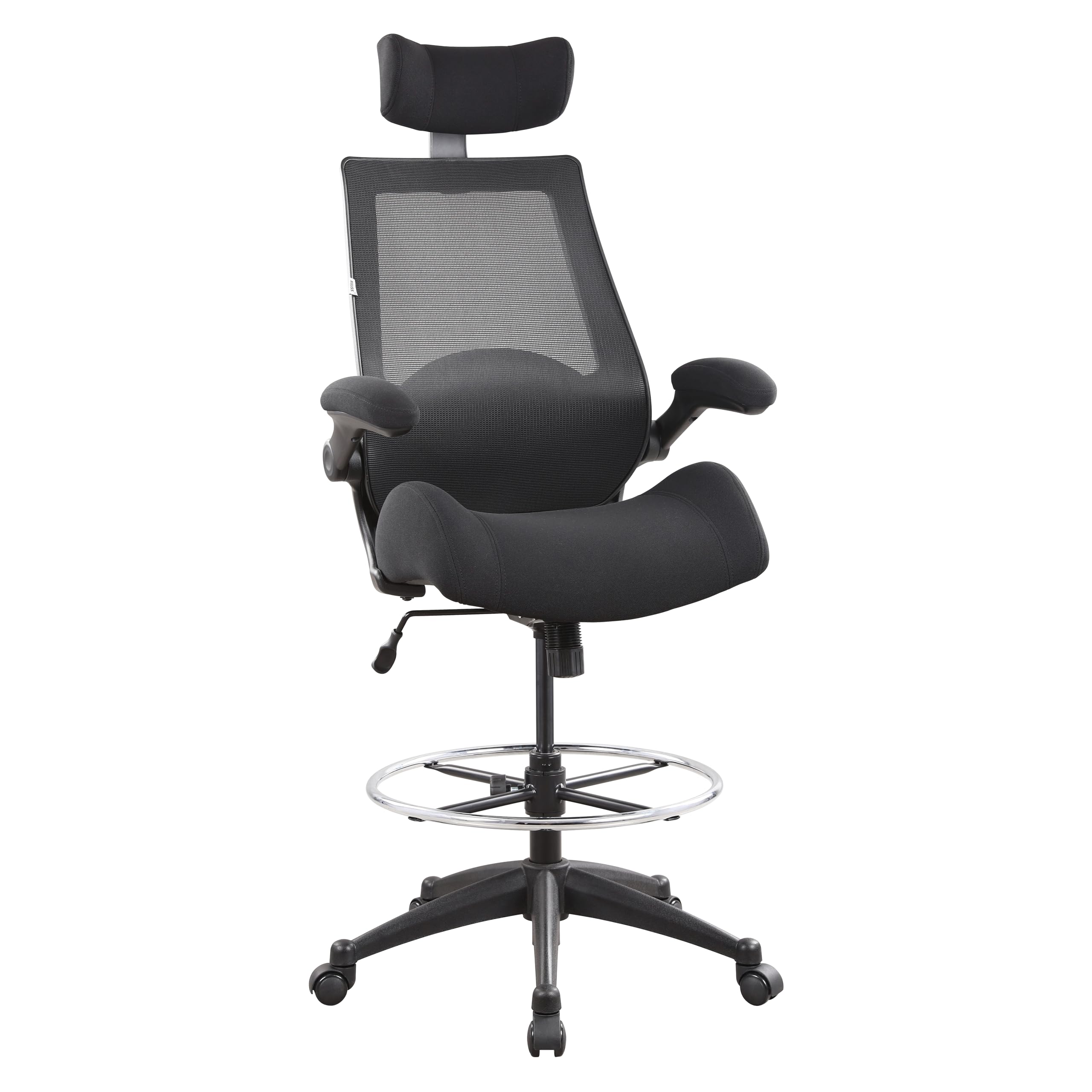BOLISS 400lbs High Back Computer Office Drafting Chair Flip up Armrests Lumbar Support Adjustable Big Footrest Ring(Black)