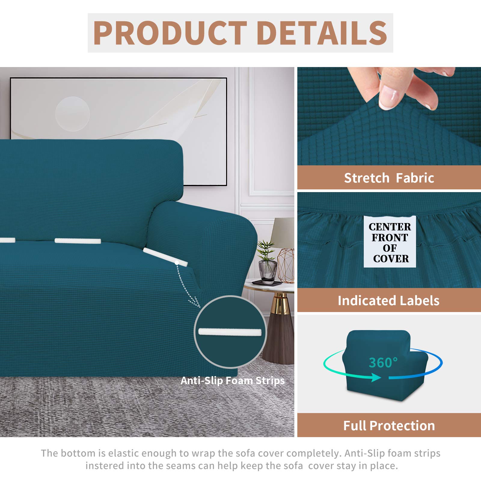 Easy-Going 100% Waterproof Chair Couch Cover, Dual Waterproof Sofa Cover, Stretch Jacquard Sofa Slipcover, Leakproof Furniture Protector For Kids, Pets, Dog And Cat (Chair, Peacock Blue)