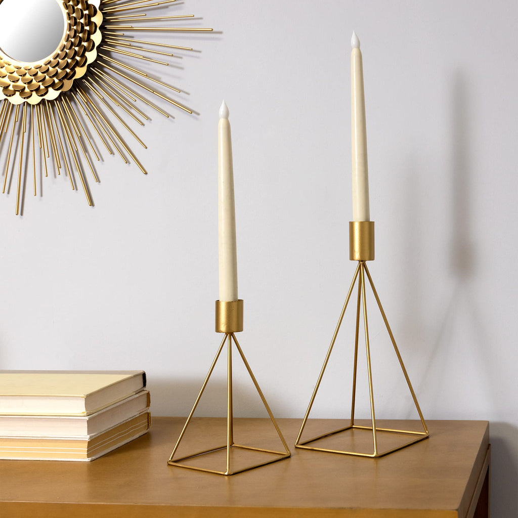 Stratton Home Decor Modern Set Of 2 Gold Geometric Taper Candle Holders