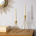 Stratton Home Decor Modern Set Of 2 Gold Geometric Taper Candle Holders