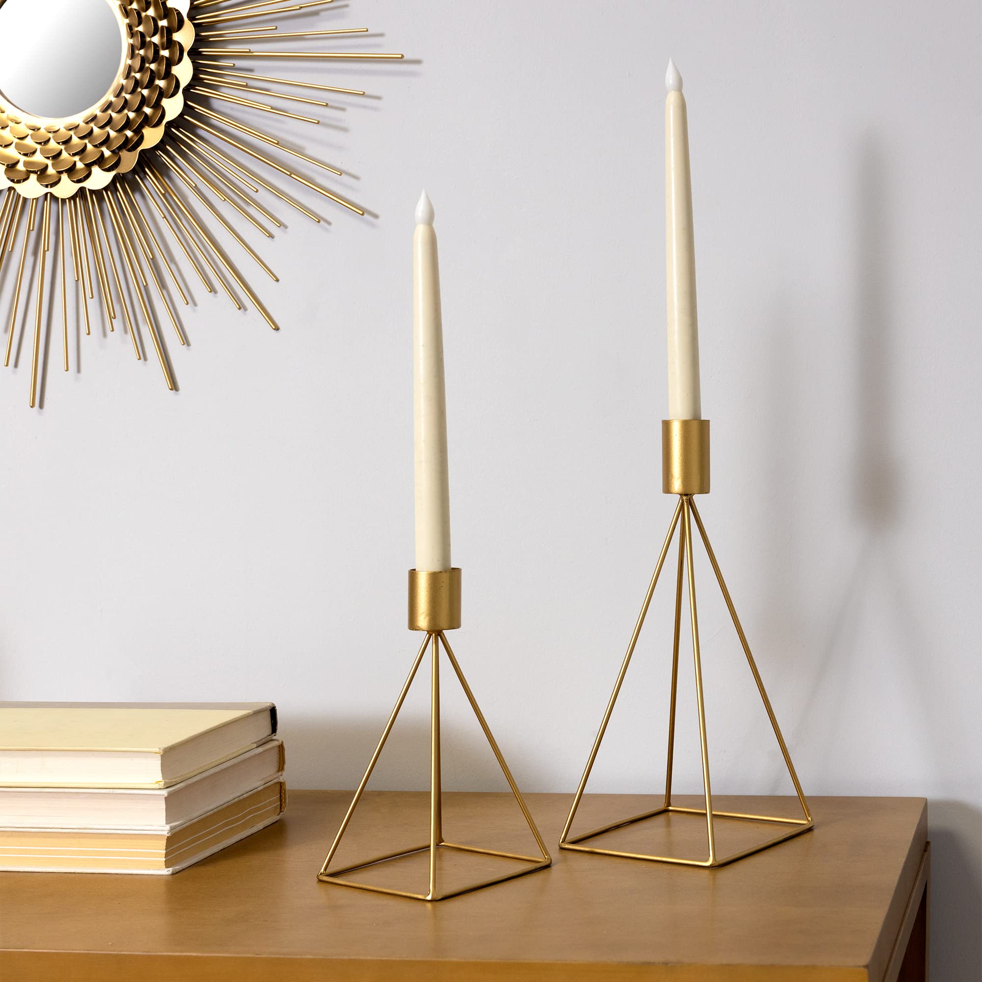 Stratton Home Decor Modern Set Of 2 Gold Geometric Taper Candle Holders