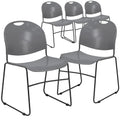 5 Pk. 880 lb. Capacity Gray Ultra Compact Stack Chair with Black Frame