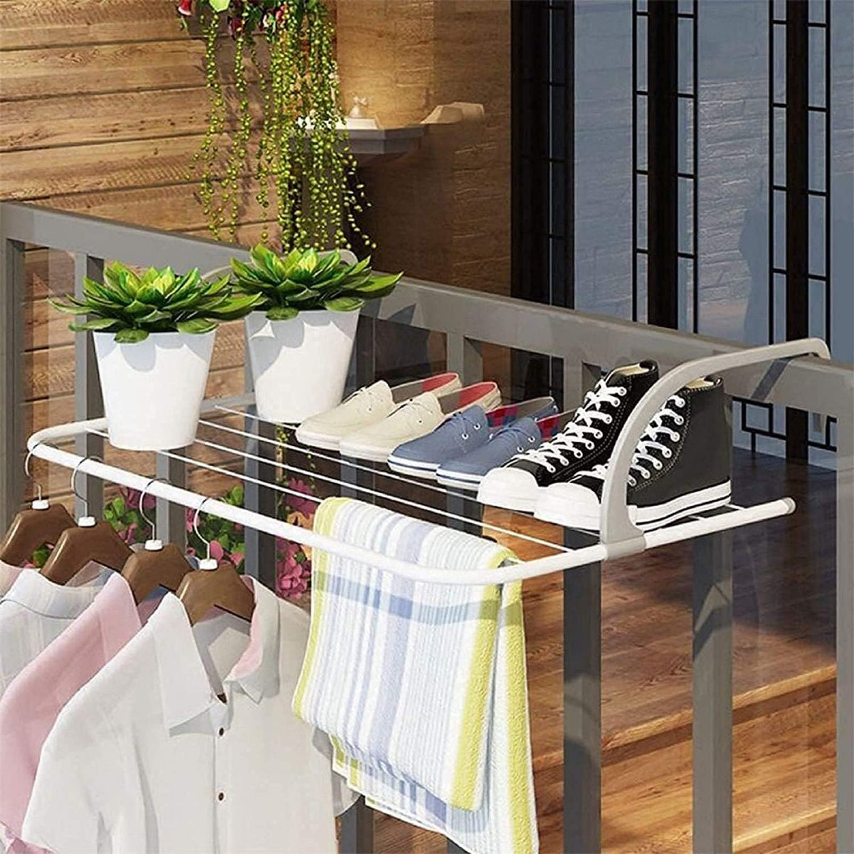 Cyrox Folding Clothes Drying Racks Stand Adjustable Indoor/Outdoor Easy Folding Clothes Drying Racks Stand Door & Window Hanging