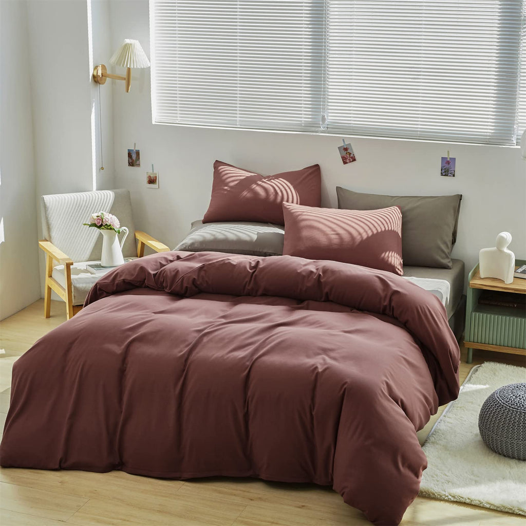 Clothknow Brick Red Comforter Full Size 3Pcs Rust Red Bedding Comforter Sets Blackish Comforter Women Men Comforter Soft Brownish Comforter Full And 2 X Pillowcases