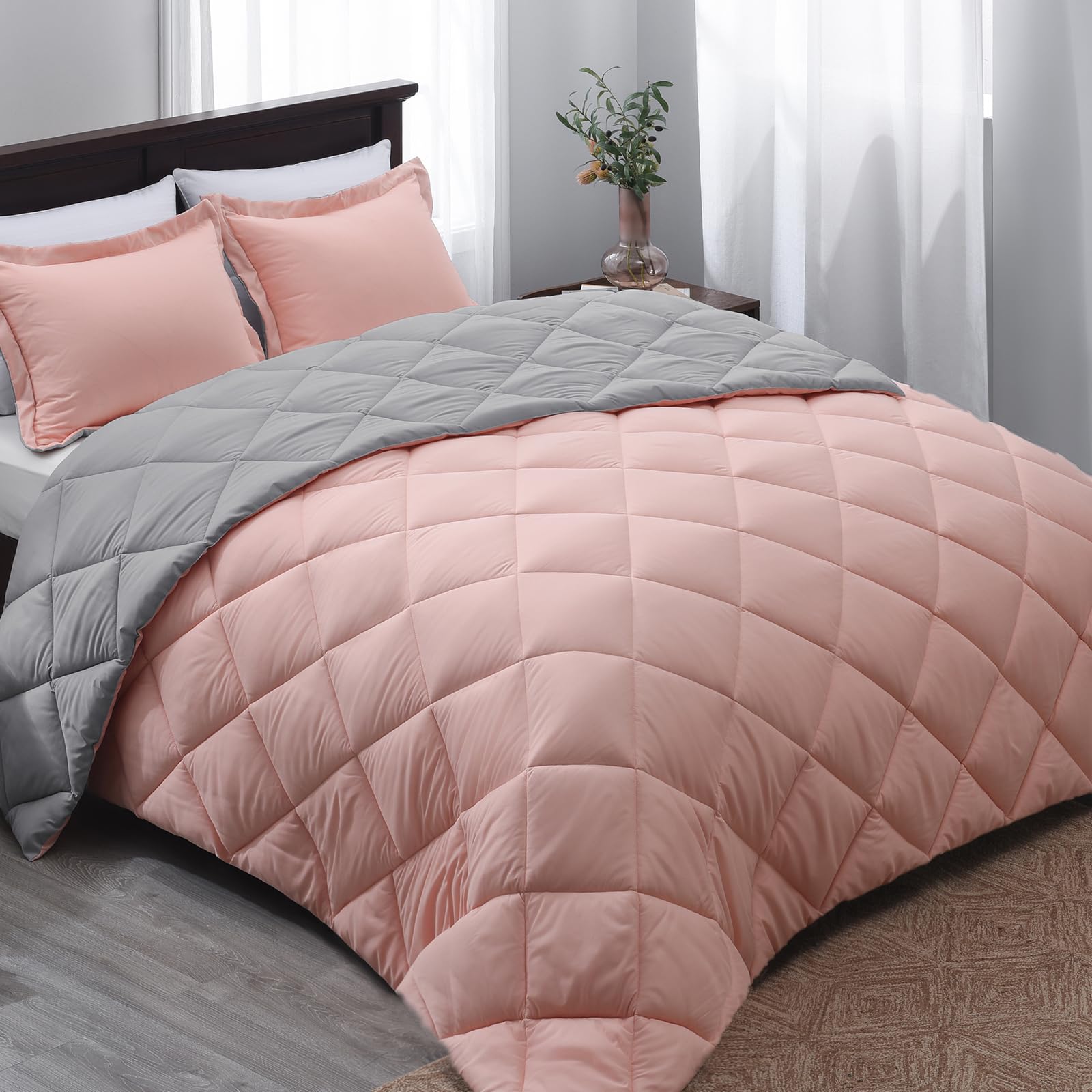 Basic Beyond King Size Comforter Set - Pink King Size Comforter Set, Reversible King Bed Comforter Set For All Seasons, Baby Pin