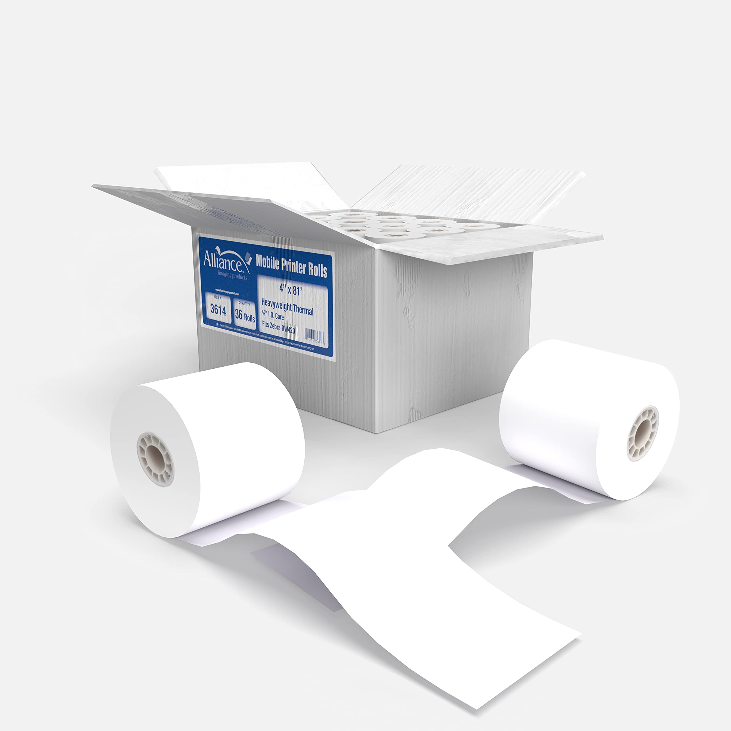 Thermal Paper Receipt Rolls, Bpa Free, Grade A, Pure 85 Bright, White Paper, Unique Thermal Coating (4' X 81' X 36 Rolls)