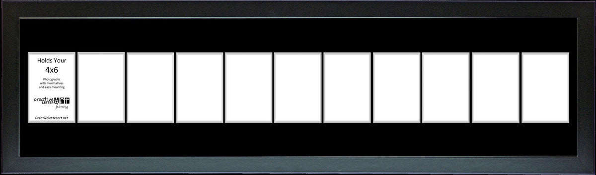 Creative Letter Art 4    x 6    Multiple Opening Picture Frame Collage with 11 holes, Manhattan Black Frame with 10 x 44-inch Bl