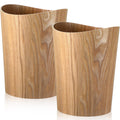 Threehoney 2 Pcs 2.3 Gallons Wood Trash Can Round, Light, Wavy