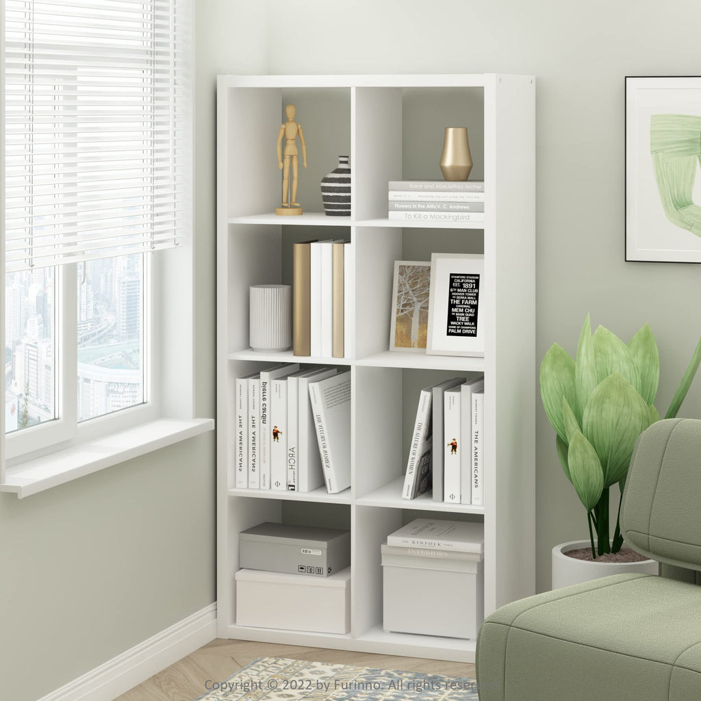 Furinno 8-Cube Open Back Decorative Storage Organizer, White - Stylish and Functional Cube Shelf for Home or Office
