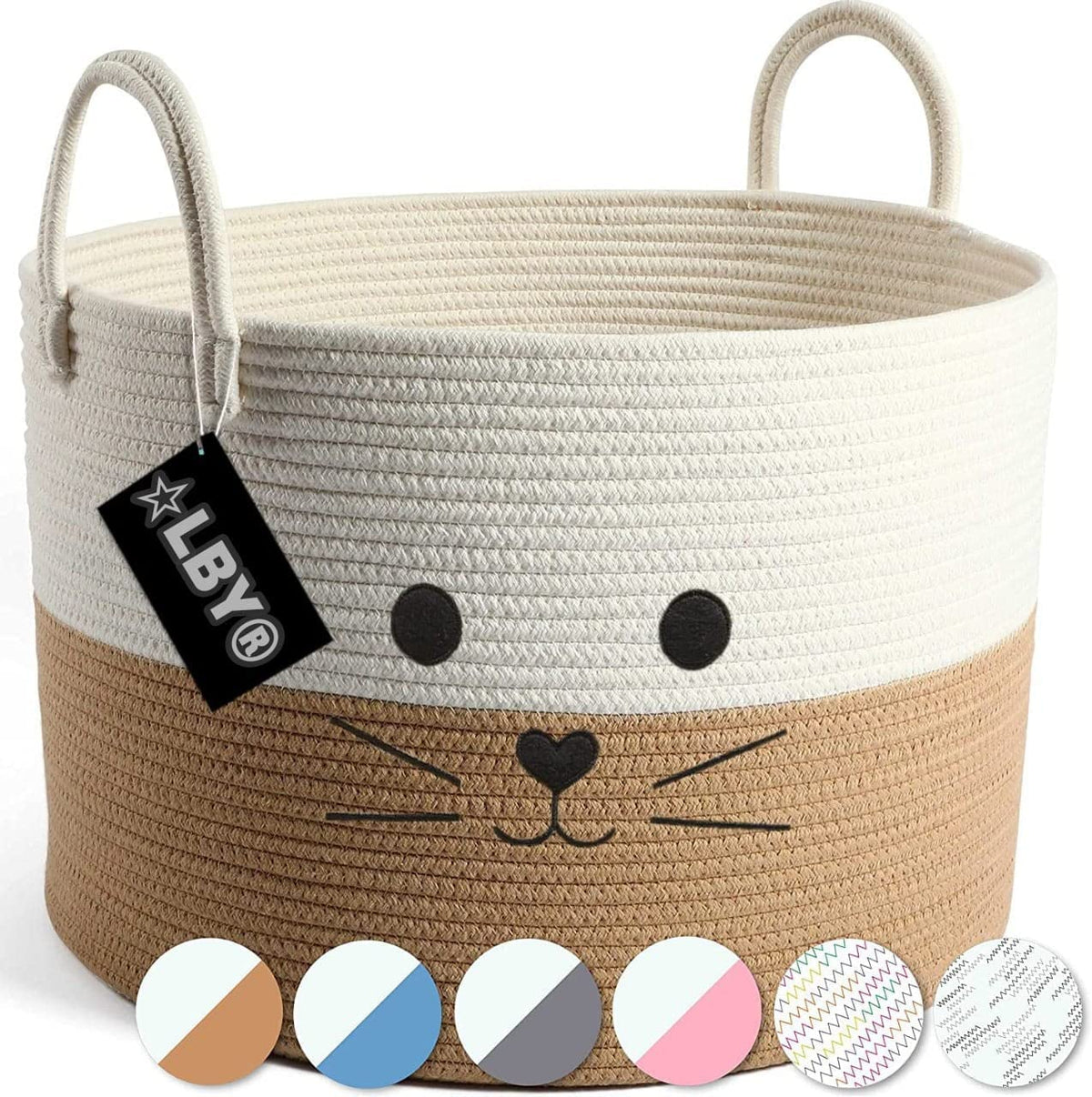 ALBY Woven Cotton Rope Round Storage Basket, Laundry Basket Organizer For Toys, Blanket, Clothes, Towels (Beige & White) (10X8 I