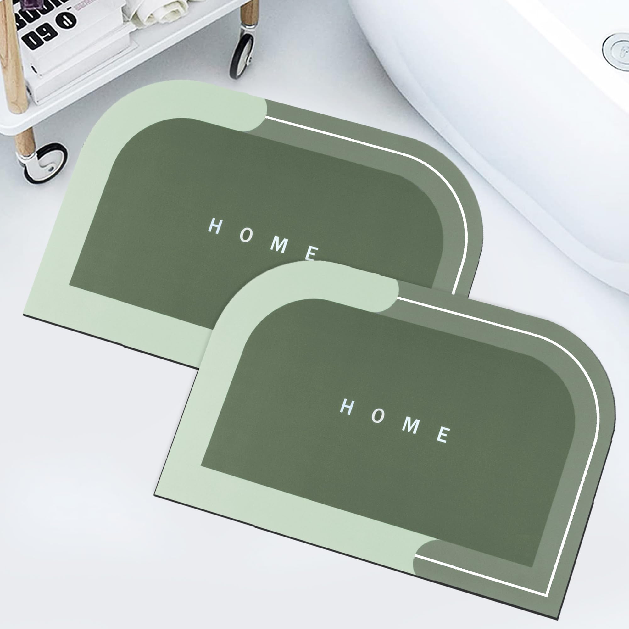 Story@Home Bathroom Mat Set Of 2, AntiSkid Nappa Leather Bathroom Mats Water Soak, 60X40 Cm, Envy Green Solid Design, Kitchen A