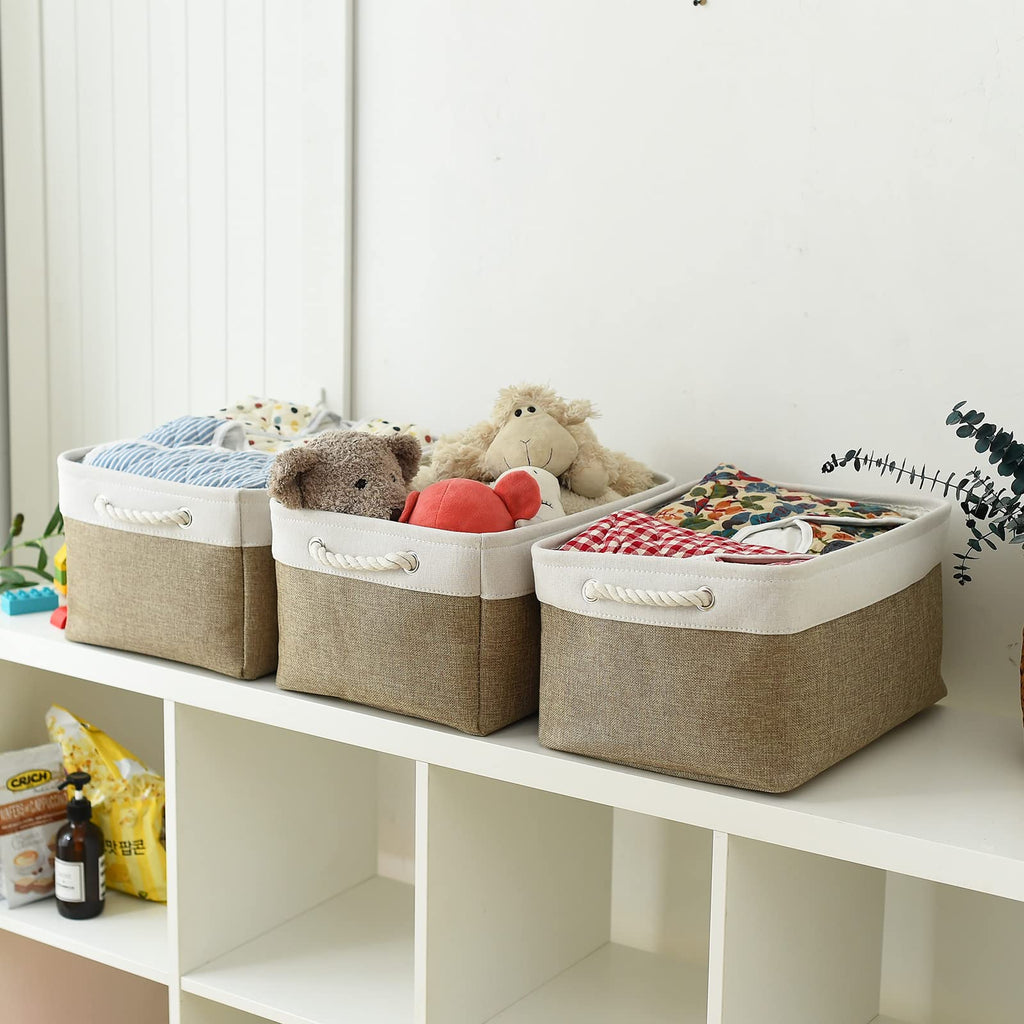Thewarmhome Storage Basket For Organizing - 16X12X8 Inch Large 3 Pack Collapsible Storage Bin For Shelves With Handles, Fabric S